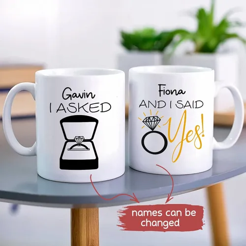 Miniatura 4 de Juego de tazas de café personalizadas con texto en inglés "I Asked And I Said Yes", regalos para parejas de recién casados/queridos, regalos