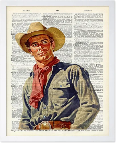 Miniatura 41 de Poster Master Póster de diccionario – Estampado retro de vaquero y caballo – Obra de arte del salvaje oeste – Diseño occidental – Arte moderno