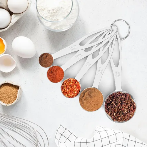 Miniatura 4 de Juego de 5 cucharas medidoras, tazas medidoras de acero inoxidable resistentes para cocinar y hornear, cucharadas y cucharaditas para ingredientes