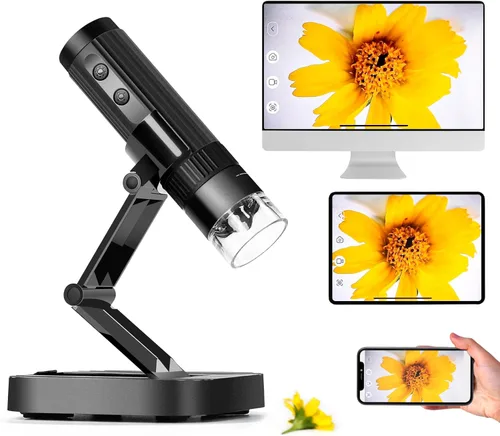Microscopio digital inalámbrico M2C 50X-1000X Microscopio portátil de mano 1080P HD con soporte ajustable, mini microscopio USB para monedas, lupa