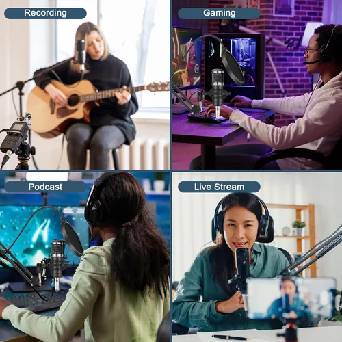 Miniatura 6 de Paquete de equipo de podcast para 2, interfaz de audio ALPOWL con micrófono BM800 de diseño cardioide para jugadores y mezclador DJ todo en uno