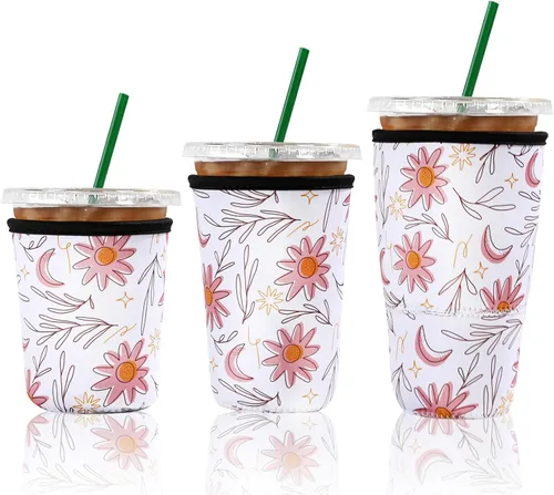 Miniatura 10 de Paquete de 3 fundas reutilizables de neopreno para café helado, a prueba de sudor y aisladas, se adapta a tazas de 16 a 32 onzas, protector