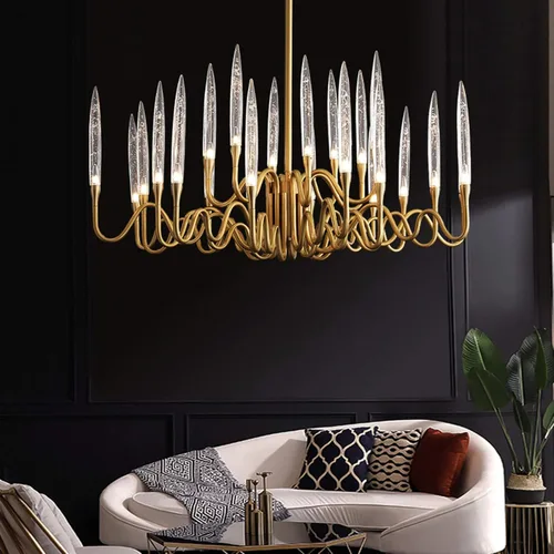 Miniatura 3 de Candelabros LED, modernos candelabros de cristal, lámpara colgante de latón, lámpara de techo ajustable compatible con dormitorio, pasillo, bar