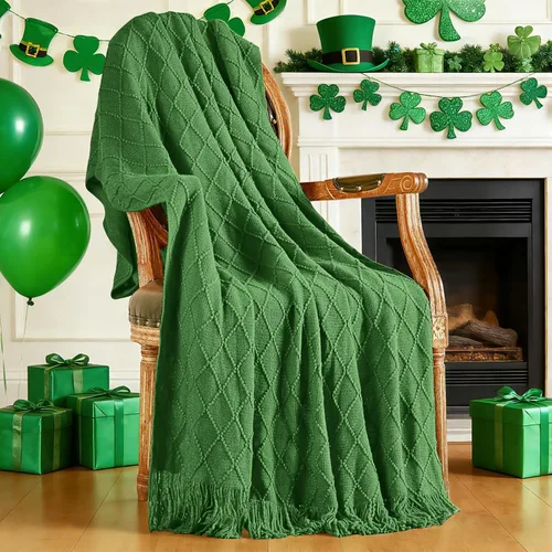 Miniatura 22 de inhand Mantas de punto para sofá y cama, manta de punto suave y acogedora con borlas, mantas decorativas ligeras y mantas decorativas de granja