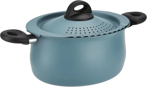 Bialetti Taste of Italy - Olla antiadherente para pasta con tapa colador, 5.5 cuartos de galón, color verde azulado
