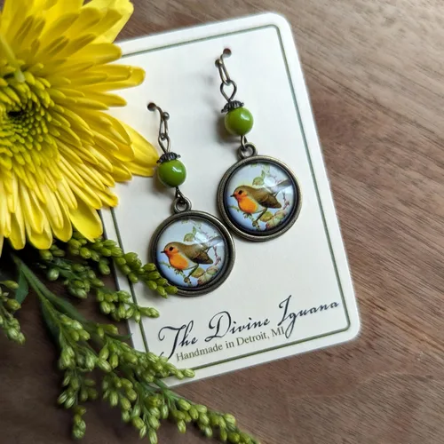 Miniatura 4 de Pendientes victorianos con diseño de pájaro de petirrojo invertido