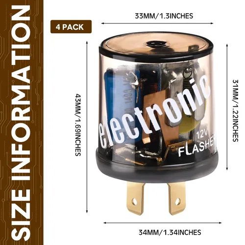 Miniatura 2 de Reginary 4 unids 12V 2 Pin Electrónico LED Flasher Relé LED Luz de señal de giro de dos clavijas redonda resistente 20 amperios Compatible Automóvil