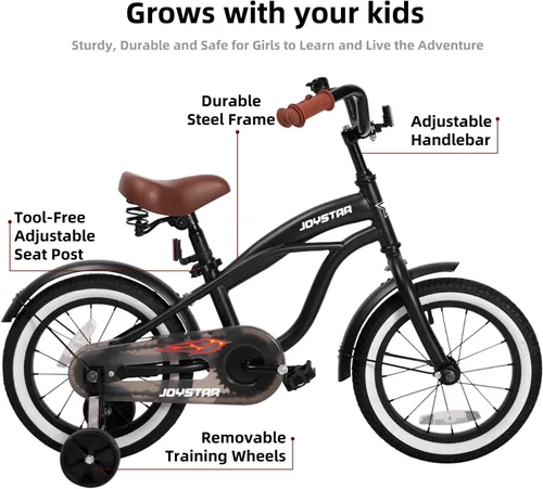 Miniatura 2 de JOYSTAR Bicicleta de crucero para niños de 12, 14 y 16 pulgadas, para niños de 2 a 7 años, bicicleta para niños con ruedas de entrenamiento, freno