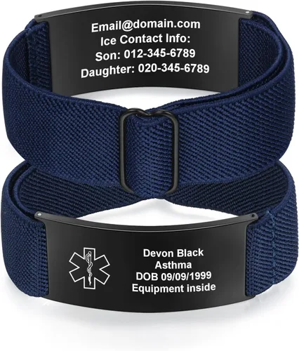 Miniatura 9 de Lam Hub Fong Brazalete de alerta médica de emergencia personalizado - Grabado gratuito, se envía al día siguiente, acero de titanio que no se