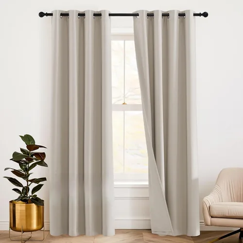 Miniatura 32 de RYB HOME 3 en 1 insonorizadas - oscurecedoras - cortinas de lino con aislamiento, cortinas de ahorro de energía con bloqueo de ruido para Lino blanco
