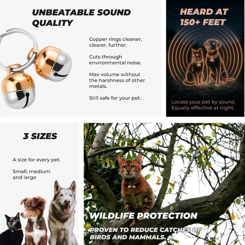 Miniatura 4 de Beau's Bells 2 Campanas Extra Ruidosas para Gatos y Perros Rastreador de Mascotas Salva a las Aves y la Vida Silvestre Cobre de Lujo Hecho a