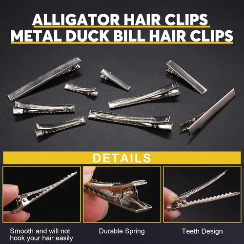 Miniatura 3 de 200 pinzas de pelo de cocodrilo de 2.95 pulgadas a granel, color plateado, pinzas para el pelo de una sola punta, para hacer lazos, hacer horquillas