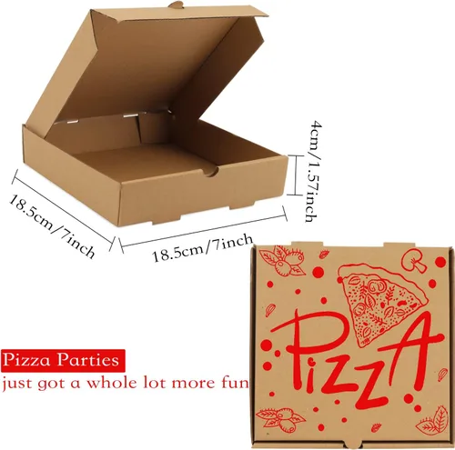 Miniatura 7 de 15 piezas de cajas de pizza, 7.3 x 7.3 x 1.6" Cajas de pizza corrugadas de cartón kraft, contenedores para llevar, cajas de embalaje para regalos