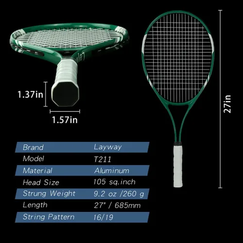 Miniatura 4 de Raquetas de tenis para 2 jugadores recreativas para principiantes, juego de raquetas adultas ligeras preencordadas de 27 pulgadas para mujeres