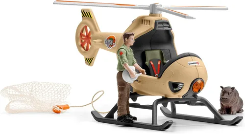 Miniatura 6 de Schleich Wild Life - Juego de helicóptero de rescate de animales de 8 piezas con figuras de león e hipopótamo, altamente detallado, duradero