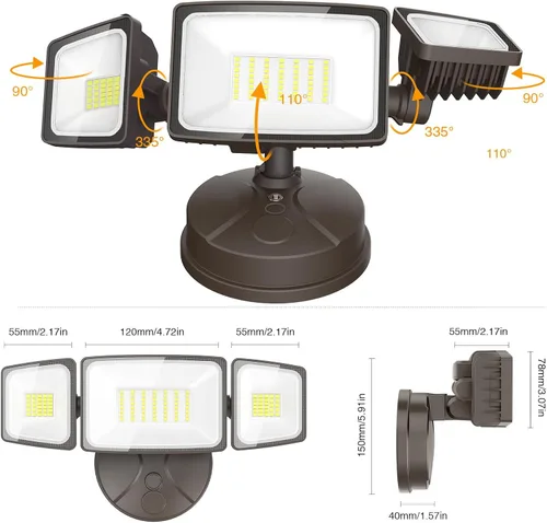 Miniatura 9 de Onforu Paquete de 2 luces de inundación de 75 W para exteriores, focos LED de 7000 lm controlados por interruptor, accesorio de iluminación exterior