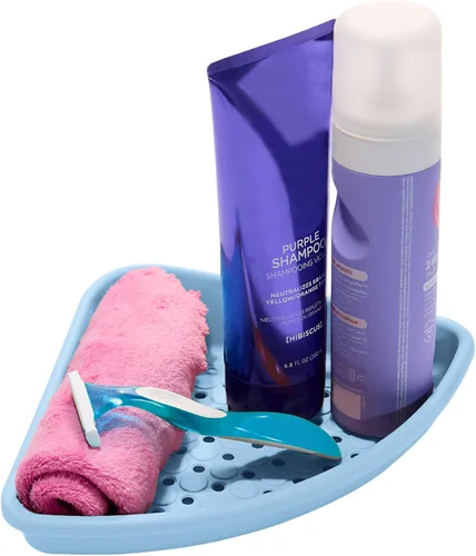 madesmart Bathtub Corner Shelf, Suction Cup Bath Organizer for Shampoo, Soap, Razors & Shower Accessories, Non Slip Bathroom Storage Tray with