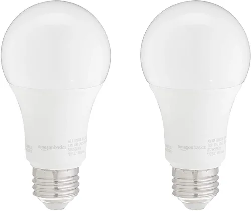 Bombillas LED A19 de Amazon Basics, equivalente a 100 vatios, luz blanca de día (5000K), 15W de eficiencia energética, no regulable, duración de