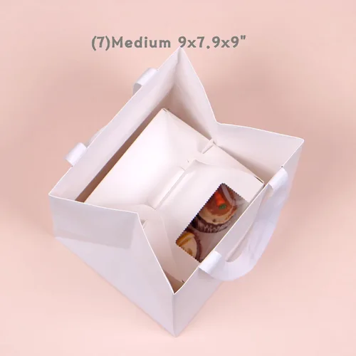Miniatura 3 de 12 bolsas cuadradas de 9 x 7.9 x 9 pulgadas (7) bolsas de regalo cuadradas de tamaño mediano, blancas de fondo ancho, bolsas de papel resistentes