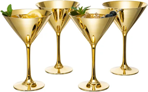 Miniatura 11 de MyGift Copas de Martini modernas de 8 onzas en negro mate y tono dorado metálico plateado, vasos para beber para una fiesta de cóctel, boda o cena