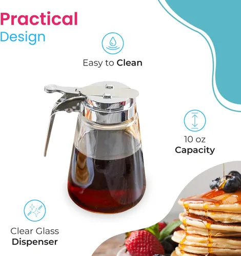 Miniatura 5 de Dispensador de condimentos estilo Diner – Dispensador de vidrio de crema, azúcar y miel con capacidad de 10 onzas – Cristalería clásica
