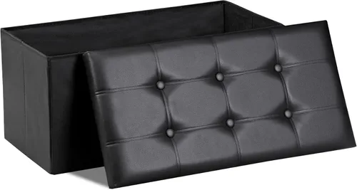 Miniatura 9 de SUPER DEAL Banco otomano plegable de almacenamiento, reposapiés de 30 pulgadas con asiento acolchado, banco de zapatos de entrada para sala