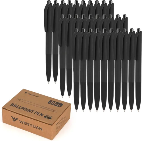 Miniatura 15 de WY WENYUAN Bolígrafos a granel, paquete de 30 bolígrafos negros de bola (punta media de 1.0 mm) - Bolígrafos de escritura suave sin manchas tipo