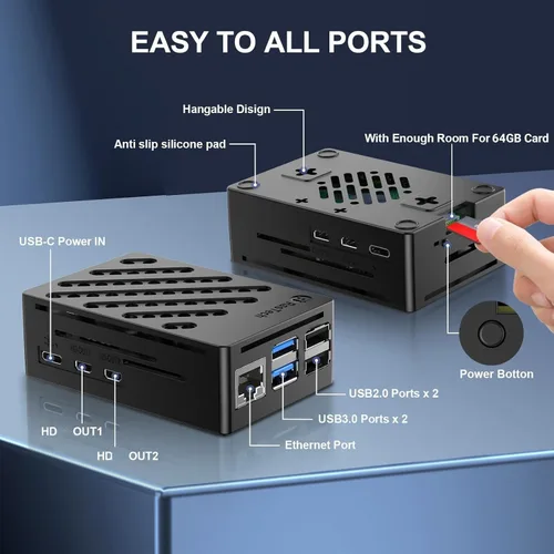 Miniatura 6 de Kit RasTech Raspberry Pi 5 de 16 GB Edición de 64 GB con enfriador activo, fuente de alimentación GaN 27W 5.1V5A USB-C, placa Pi5 de 16 GB, kit