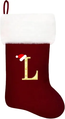 Miniatura 58 de Calcetines de Navidad bordados de 20 pulgadas con monograma, terciopelo negro con puño de felpa blanca supersuave, adornos clásicos para decoración