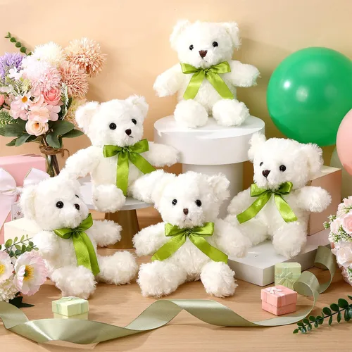 Miniatura 4 de Hungdao 12 piezas de osos a granel, animales de peluche de 10 pulgadas, lindos animales de peluche suaves con lazos verdes para baby shower, fiesta