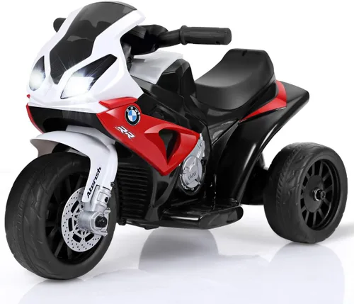 Costzon Motocicleta eléctrica para niños, con licencia BMW de 6 V, juguete alimentado por batería con faros delanteros y música, pedal, 3 ruedas