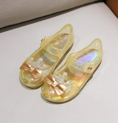Miniatura 5 de Zapatos de gelatina para niñas, sandalias planas de vestir de princesa para niños, cosplay, gelatinas transparentes con purpurina Mary Janes