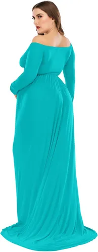 Miniatura 5 de ZIUMUDY Vestido de maternidad con hombros descubiertos y medio círculo, maxi vestido de fotografía para baby shower