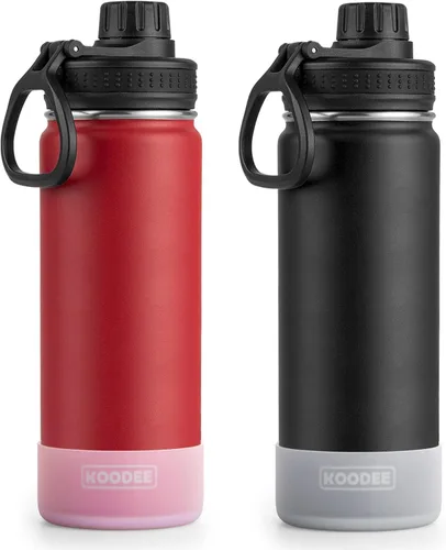 Miniatura 9 de Koodee Paquete de 2 botellas de agua, de 12 onzas, acero inoxidable, con aislamiento al vacío, con tapa de boquilla a prueba de fugas, color verde