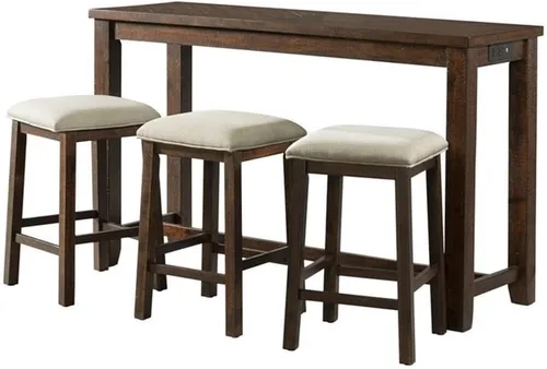 Miniatura 13 de BOWERY HILL Juego de mesa de bar de madera, acabado de papel 3D de roble claro, incluye mesa rectangular y 3 taburetes tapizados con asientos