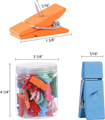 Miniatura 4 de 50 clips de empuje para pulgar, bonitos clips de madera coloridos para la ropa, para tablero de corcho, chinchetas para niños para tablón de Con