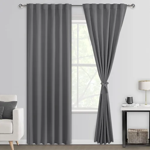 Miniatura 60 de DWCN Cortinas opacas con pestaña trasera para ventana - Cortinas opacas con bolsillo para barra para oscurecer la habitación para dormitorio/sala