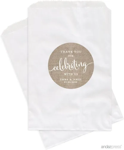 Miniatura 25 de Andaz Press Bolsas de regalo personalizadas para mesa de postre, agradecimiento por celebrar con nosotros, aguamarina, paquete de 24, personalizadas