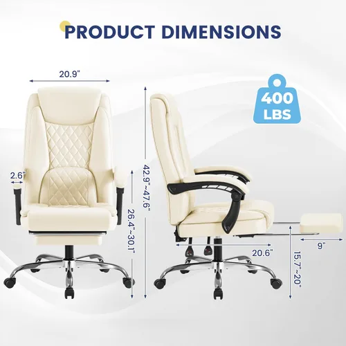 Miniatura 3 de Shahoo Silla de oficina grande y alta, silla de piel sintética ajustable en altura con reposapiés y soporte lumbar, silla ergonómica de respaldo