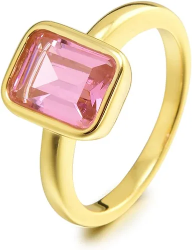 RIZILIA CELEBOX - Anillo de compromiso solitario con piedras preciosas de corte esmeralda CZ 6 colores disponibles en chapado en oro amarillo,