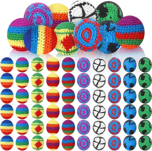 Libima 10 unidades 10 | 30 | Paquete de 60 bolas de patada tejidas multicolor surtidas de Kickball de punto de ganchillo patrón geométrico de