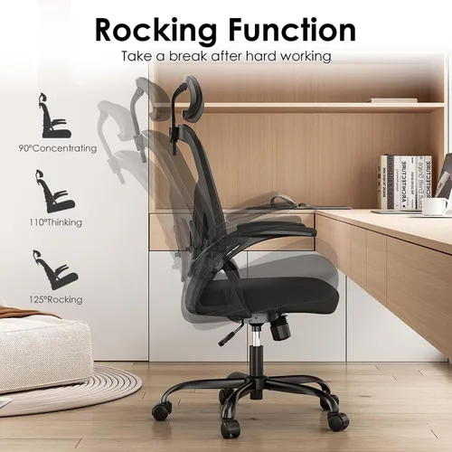 Miniatura 4 de Silla de oficina ergonómica con soporte lumbar, silla de escritorio de respaldo alto, silla ejecutiva giratoria para computadora, altura ajustable