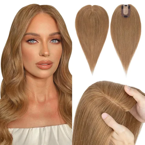 Miniatura 26 de Hairro Toppers de cabello humano 100% real para mujeres sin flequillo, postizos de cabello real con clip, base de seda transpirable para cubrir