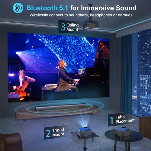 Miniatura 3 de 【28000 lúmenes de alta luminosidad】Proyector con WiFi 5G y Bluetooth, proyector de cine al aire libre mejorado compatible con 4K, zoom máximo