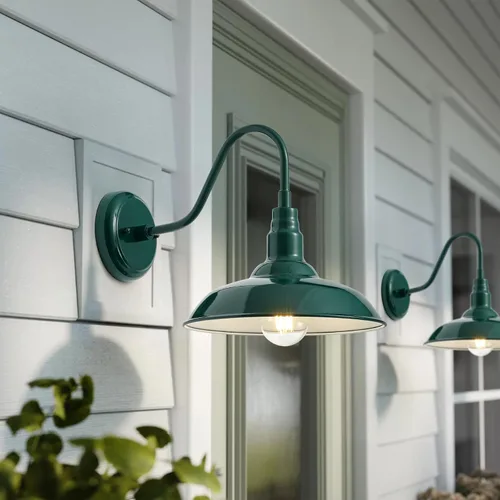 Miniatura 6 de Luz de granero de cuello de cisne de 10 pulgadas para exteriores, luces verdes para porche con interior blanco, cúpula pequeña, para patio, cuello