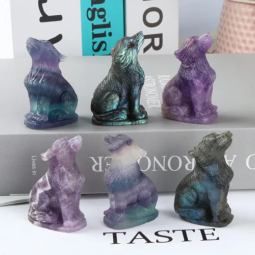 Miniatura 6 de Estatua de lobo de cristal de amatista de 2 pulgadas, estatua de lobo tallado, escultura de lobo tallado, decoración de regalos