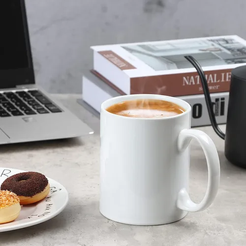 Miniatura 2 de Taza de cerámica de porcelana clásica M017, taza de café extra grande de 20 onzas con asa para oficina y hogar, blanca Blanco