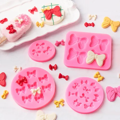 Miniatura 4 de Puyeipt 4 moldes de silicona para lazos, moldes para fondant de mini lazos, moldes de silicona de caramelo de chocolate para decoración de cupcakes