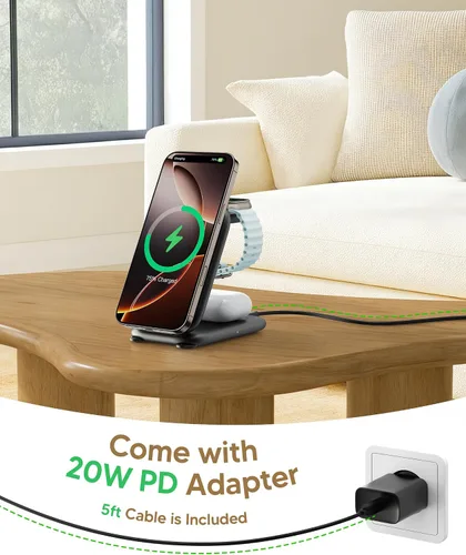 Miniatura 7 de Mukiya Estación de carga inalámbrica rápida 2026 para dispositivos Apple, soporte magnético 3 en 1 MagSafe cargador para iPhone 17, 16, 15, 14, 13