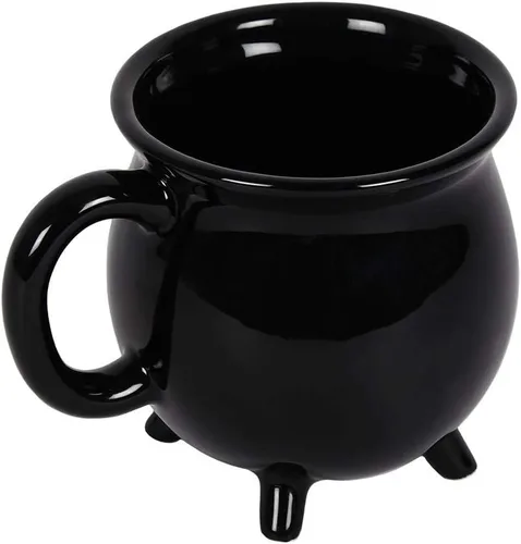 Miniatura 2 de SUMMIT COLLECTION Taza de caldero de cerveza de bruja de 12 onzas líquidas de cerámica, decoración de Halloween, decoración de mesa (negro liso)